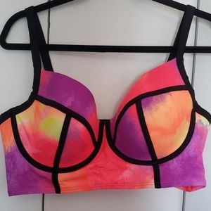 Long Line Neon Tie Dye Bikini Top